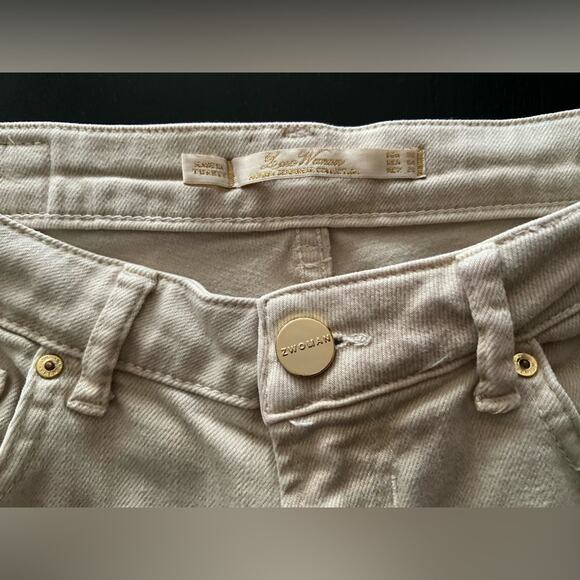 ZARA WOMAN ‘Cigarette Leg’ Studded Cream Denim Jeans sz 4 - Picture 6 of 16